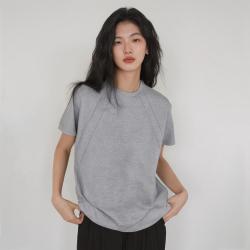 I.T it ccaabb女装夏季美式复古拼接纯棉圆领短袖t恤正肩