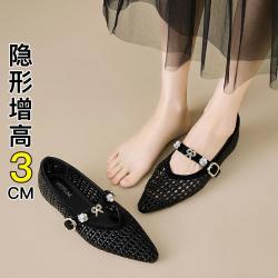 西遇 法式复古编织镂空渔网平底穆勒鞋女春夏季内增高透气尖头浅口单鞋