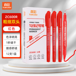 真彩 双头记号笔勾线笔美术专用签名描线笔粗细 红色-12支盒