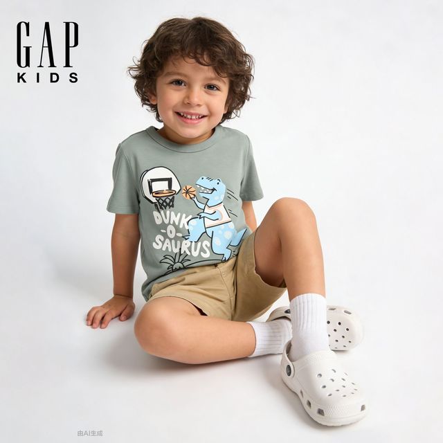 Gap 男幼童2026春季新款纯棉创意印花短袖T恤儿童装美版877788