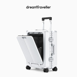 梦旅者 商务拉杆箱万向轮前开口行李箱男密码箱女旅行箱 20英寸哑光白色