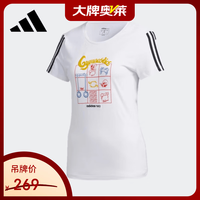 adidas 圆领宽松显瘦 白色 XL 运动T恤