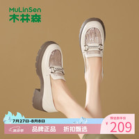 木林森 女鞋网面透气乐福鞋 通勤百搭女士厚底小皮鞋休闲一脚蹬妈妈鞋子
