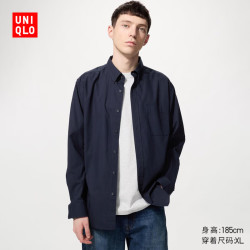 优衣库 优质长绒棉衬衫/长袖男装衬衣486581 482459 486581/69藏青色 L