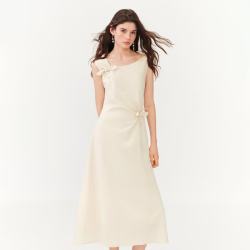 范思蓝恩 法式浪漫收腰无袖吊带连衣裙女夏2026新款轻礼服领证裙 米杏色 M