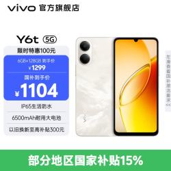 vivo Y6t 6500mAh耐用大电池 SGS五星抗跌耐摔认证 全局无频闪护眼屏 6GB+128GB