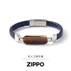 ZIPPO 无人之境虎眼石手绳 蓝纹天然石钛钢手链