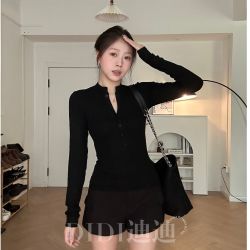 DIDI 女士修身显瘦纽扣T恤上衣