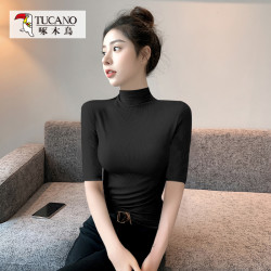 啄木鸟 女士修身显瘦半高领长袖打底衫 螺纹2