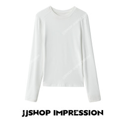 JJSHOP IMPRESSION 女士纯色圆领长袖休闲显瘦打底T恤