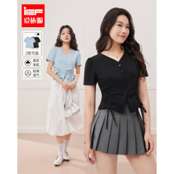 爱依服 2026夏季新款时尚大码百搭显瘦设计短袖洋气棉T恤微胖