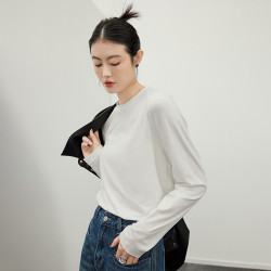 美洋 MEIYANG 肌底液开叉T 又一力作~滑糯轻柔圆领压褶直筒打底衫
