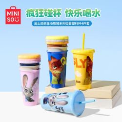 名创优品 迪士尼疯狂动物城系列 塑料吸管杯 4件套