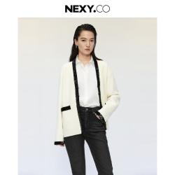 NEXY.CO 商场同款2026春季款时尚撞色羊毛衫针织开衫外套女
