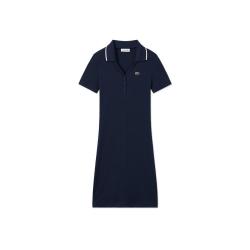 LACOSTE 法国鳄鱼女装时尚休闲纯棉短袖V领舒适百搭Polo修身连衣裙