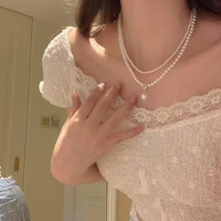花饰庄园 法式复古珍珠双层项链小米珠配饰女感轻奢小众锁骨链choker 珍珠双层吊坠项链