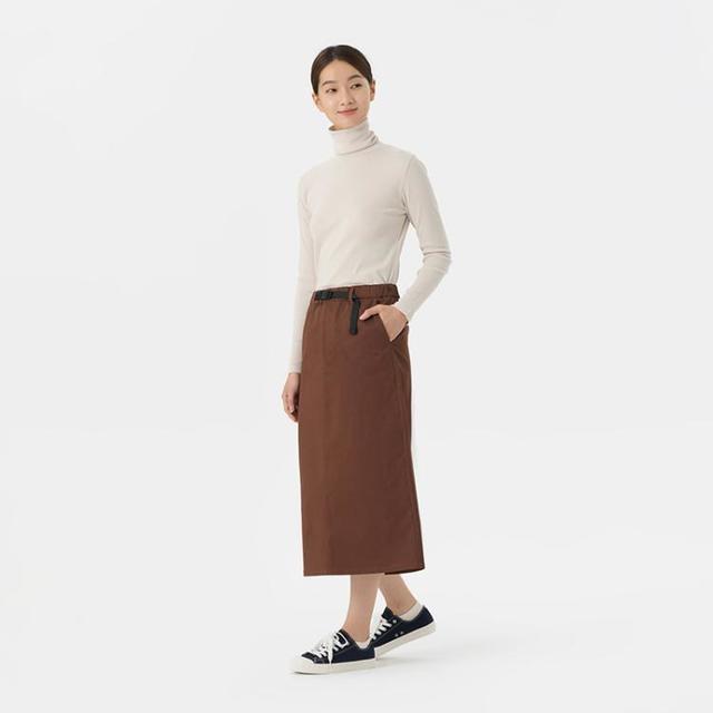 無印良品 MUJI 女式 丝光斜纹窄裙 半身裙