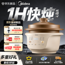 美的 全能煲青春版电炖锅电砂锅电煮锅大容量家用富硒天然陶胆微压煮粥焖炖蒸煮一体4L MD-DGS4066