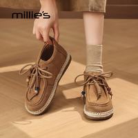 Millie's 女士真皮平底短靴 复古加绒勃肯鞋