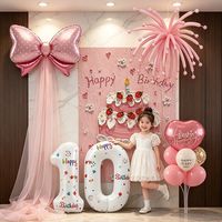 寻年味 女孩周岁公主风背景布置粉色蝴蝶结生日快乐条幅气球生日仪式感