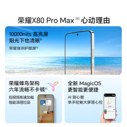 荣耀 X80 Pro Max 11000mAh大电池 金标抗摔免费换屏 5G长续航手机 AI  玄甲黑 8GB+128GB