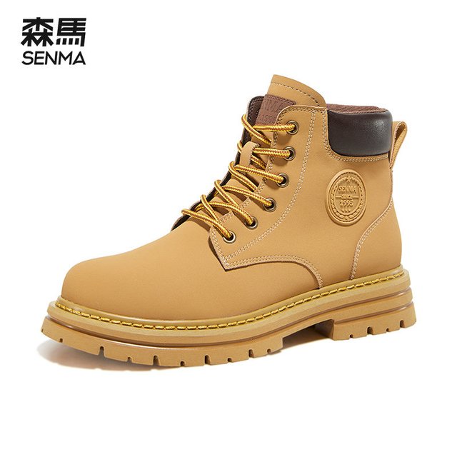 森馬 【英伦风范】马丁靴男高帮2025年新款加绒保暖英伦风靴子中帮工装鞋大黄靴