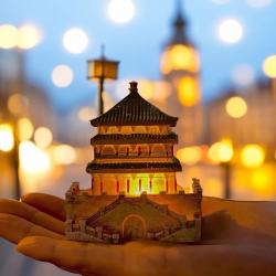 赋闲 陕西历史博物馆文创唐鸳鸯莲瓣纹西安磁贴旅游纪念品 西安钟楼-发光冰箱贴
