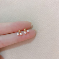 洛梵欣饰 小清新珍珠小樱桃耳钉女学生耳饰潮耳环小众设计感 银色樱桃耳钉 925银针