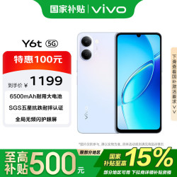 vivo Y6t 6+128G 霞光蓝 6500mAh耐用电池  AI手机