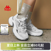 卡帕 背靠背女鞋银色老爹鞋女厚底2026年新款透气休闲运动鞋子女 经典白/冷灰色 37