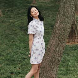 森马 夏季新中式水墨印花国风连衣裙高级感泡泡袖优雅短裙s
