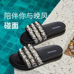 奥康 厚底珍珠装饰甜美女拖鞋