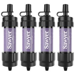 Sawyer 迷你水过滤器 户外便携净水器 0.1微米过滤精度 4件装 紫色 露营徒步旅行应急净水系统