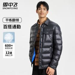 雪中飞 男士羽绒服 亮面翻领 黑色 3XL