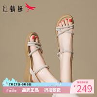 红蜻蜓 女鞋休闲低跟凉鞋 夏季一字带凉鞋运动百搭优雅女士罗马凉鞋子