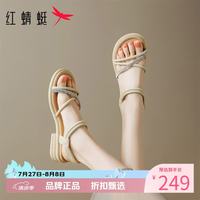 红蜻蜓 女鞋水钻罗马凉鞋 夏季轻便粗跟凉鞋通勤休闲优雅百搭女士凉鞋子