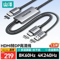 山泽 HDMI2.1转DP1.4转接线头1.5米 8K/60hz转换器连Displayport公笔记本电脑接显示器HP815X