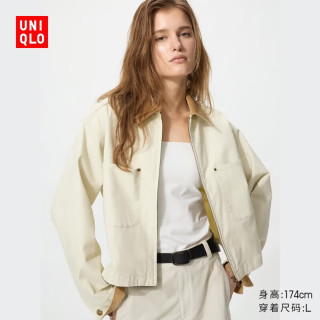 优衣库 487516 休闲拉链短茄克 浅米色 M