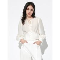 太平鸟 女装夏季衬衫品质V领气质通勤简约时尚 白色