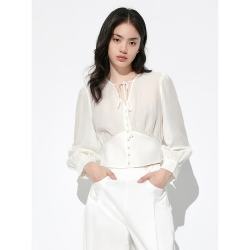 太平鸟 女装夏季衬衫品质V领气质通勤简约时尚 白色