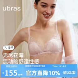 Ubras 无尽花海高级感蕾丝侧收大杯文胸罩性感聚拢大胸显小防下垂内衣女 冷桃粉色-兔耳杯