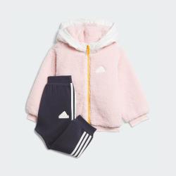 adidas 摇粒绒运动休闲女中小童连帽长袖套装
