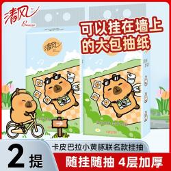 清风 悬挂抽纸卡皮巴拉挂墙式1000张餐巾纸家用大包面巾纸卫生纸批发 2大提2000张