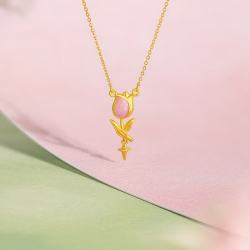 周六福 黄金项链 郁见郁金香链坠 游园绮梦 计价T 40+5cm-3.7g