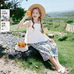 香影 女童纯棉衬衫2026夏季儿童中大童娃娃衫女宝无袖上衣