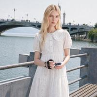 TEENIE WEENIE 连衣裙女夏季法式浪漫可爱娃娃领中长款短袖裙子女