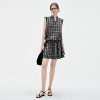 ELLE 复古格纹无袖花苞连衣裙
