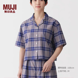 無印良品 MUJI 无印良品 MUJI 女式 马德拉斯格纹短袖衬衫衬衣外套26年夏季女装