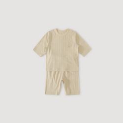巴厘小猪 儿童睡衣夏季短袖男女童两件套薄款婴儿衣服宝宝家居服 薄雾黄 100