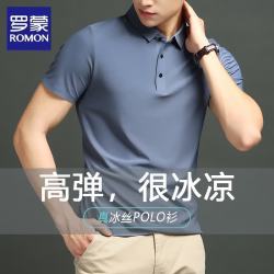 罗蒙 高端无痕冰丝速干短袖polo衫男士新款夏季凉感高弹纯色翻领T恤 灰蓝色